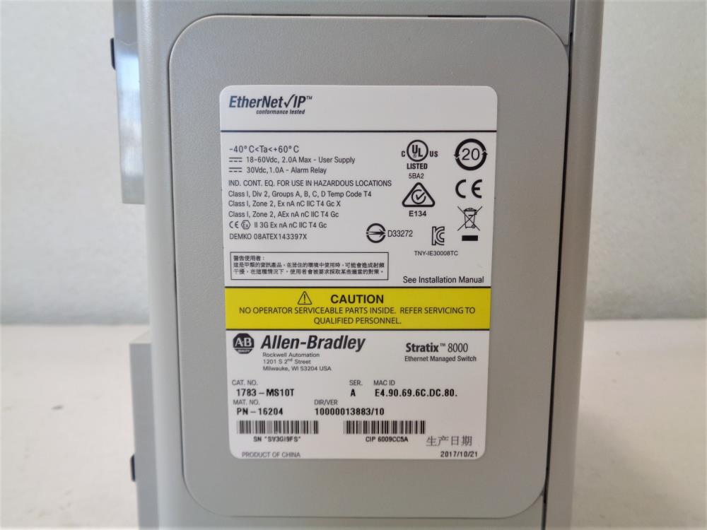 Allen Bradley Stratix 8000 Ethernet Managed Switch 1783-MS10T